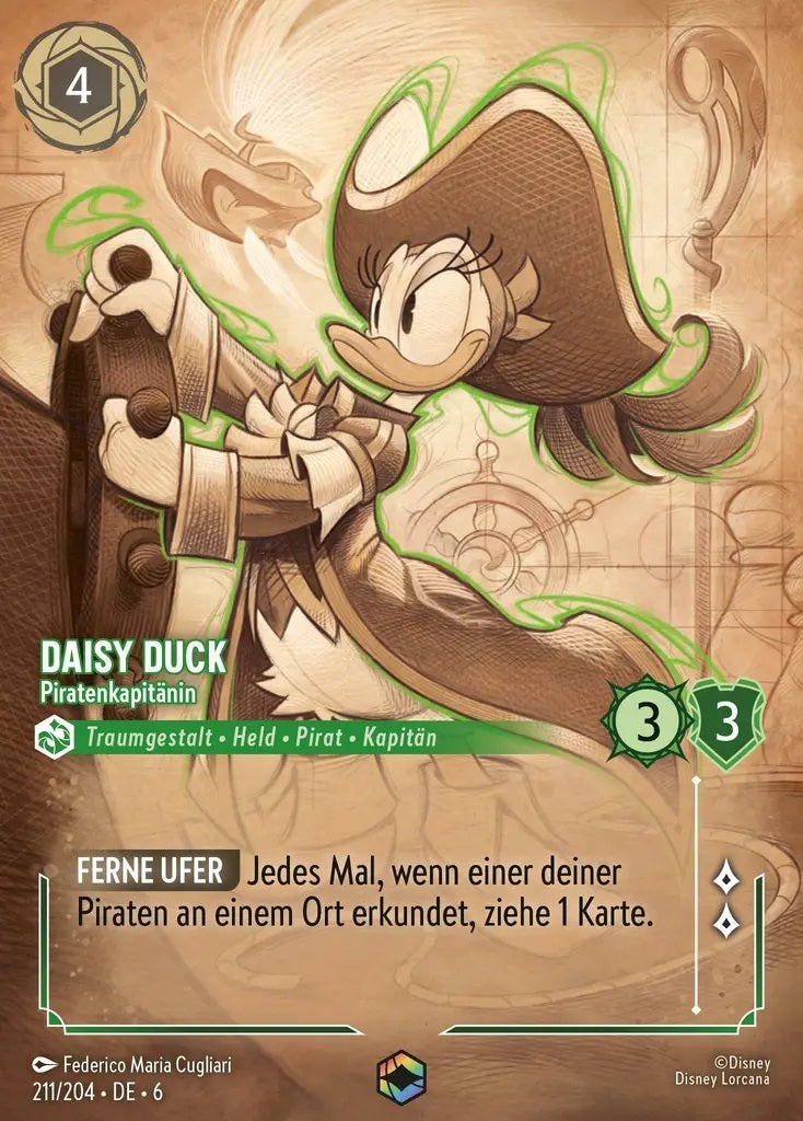 Lorcana Azurblaues Meer 6-211 Verzaubert Daisy Duck Smaragd