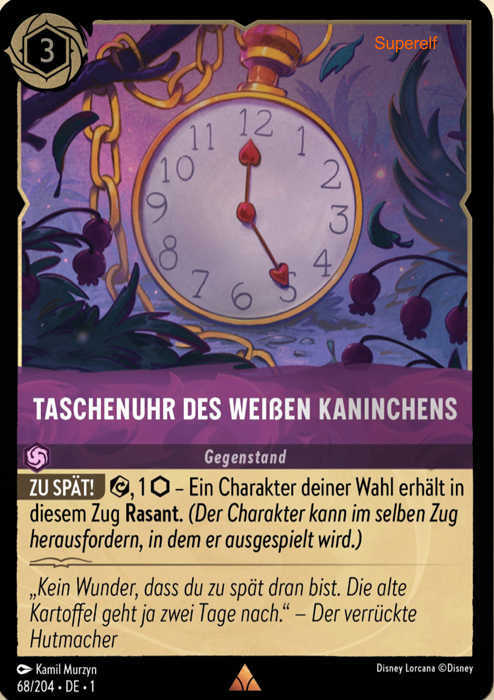 Lorcana Kapitel 1-068 R Taschenuhr des weißen Kanninchens Amethyst