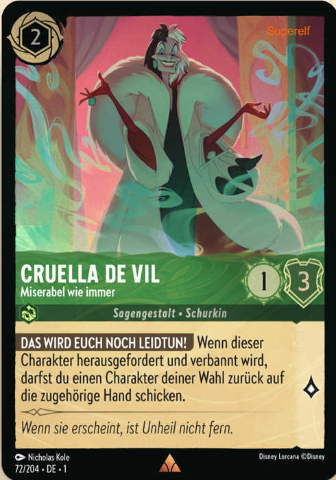 Lorcana Kapitel 1-072 R Cruella de Vil Smaragd