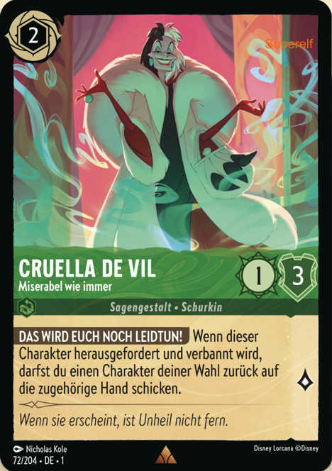 Lorcana Kapitel 1-072 R Cruella de Vil Smaragd