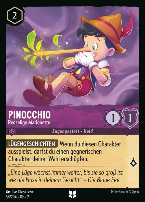 Lorcana Aufstieg der Flutgestalten 2-058 UC Pinocchio Amethyst