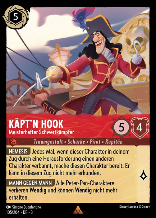 Lorcana Die Tintenlande 3-105 R Käpt`n Hook Rubin