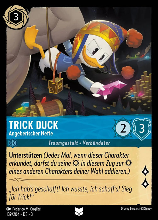 Lorcana Die Tintenlande 3-139 UC Trick Duck Saphir