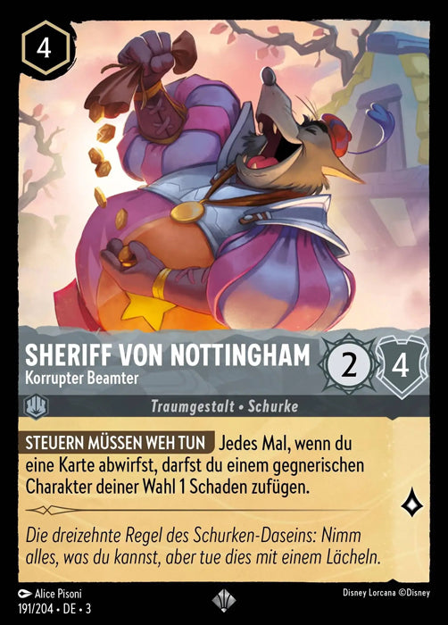 Lorcana Die Tintenlande 3-191 SR Sheriff von Nottingham Stahl
