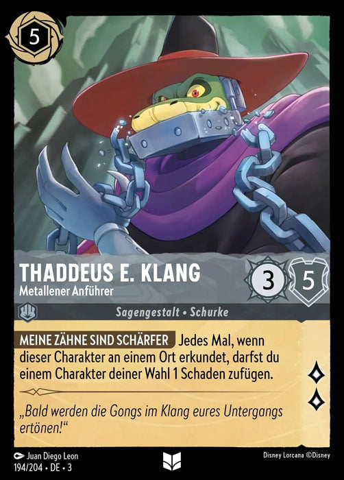 Lorcana Die Tintenlande 3-194 UC Thaddeus E. Klang Stahl