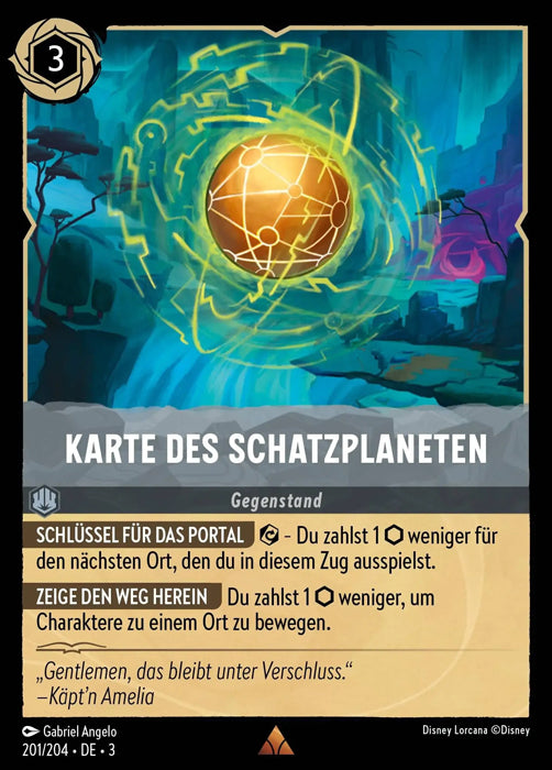 Lorcana Die Tintenlande 3-201 R Karte des Schatzplaneten Stahl