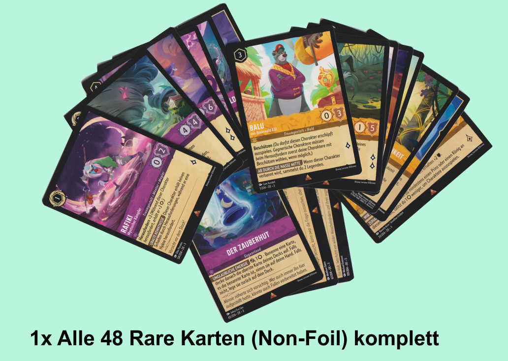 Lorcana - Die Tintenlande deutsch - 1x Alle 48 Rare Karten Non-Foil komplett