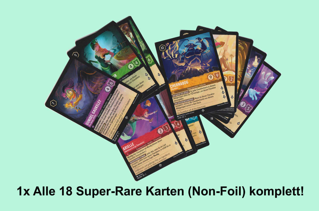 Lorcana - Die Tintenlande deutsch - 1x Alle 18 Super Rare Karten Non-Foil komplett