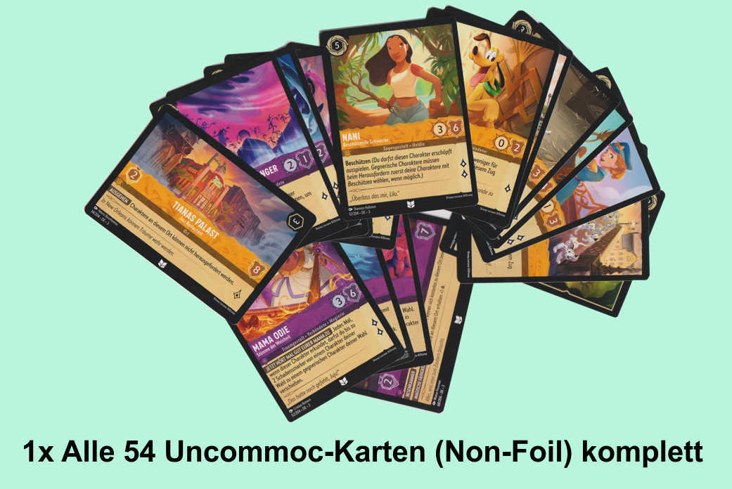 Lorcana - Die Tintenlande deutsch - 1x Alle 54 Uncommon Karten Non-Foil komplett