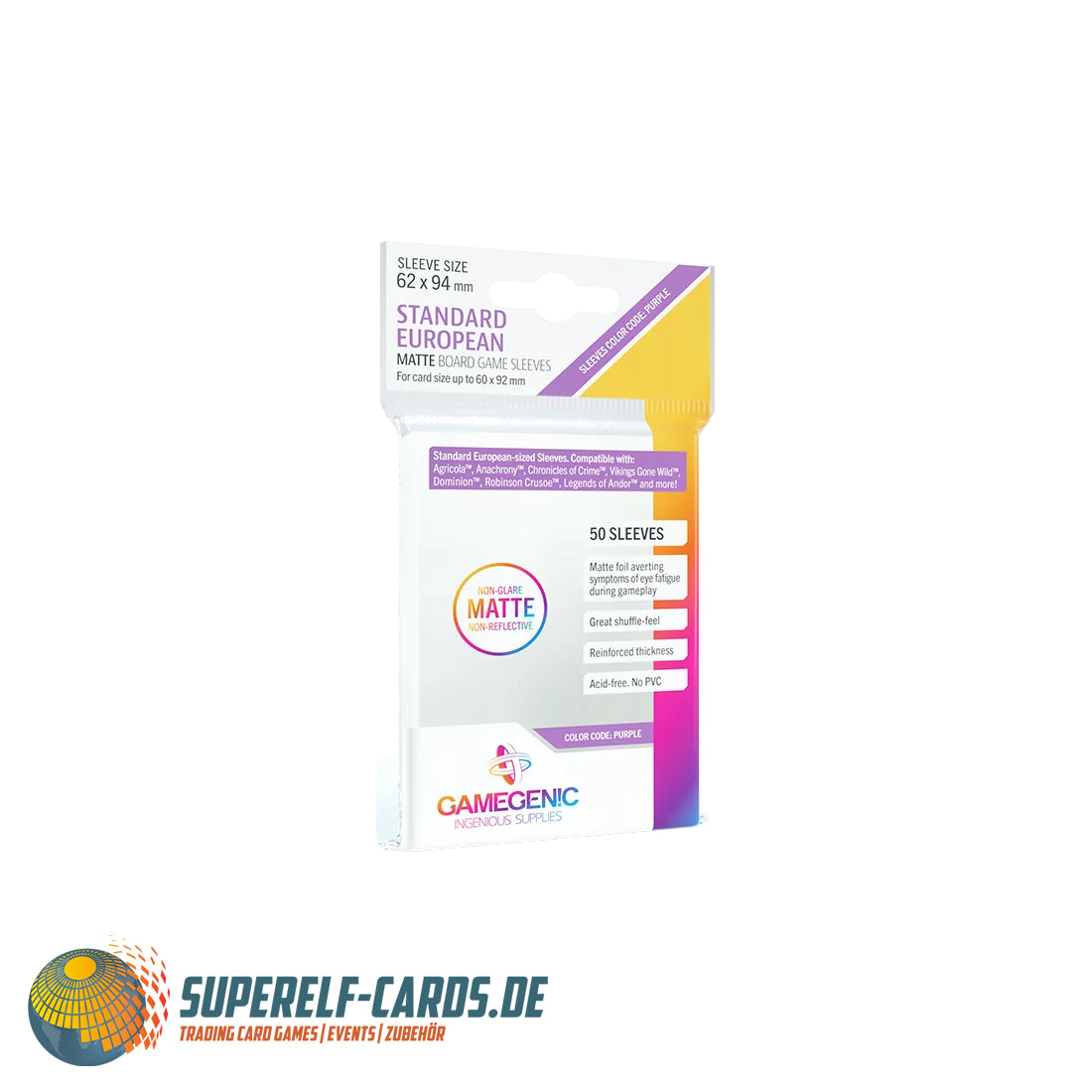 Gamegenic - Matte Standard European-Sized Boardgame Sleeves - Standard Size - 50 Stück