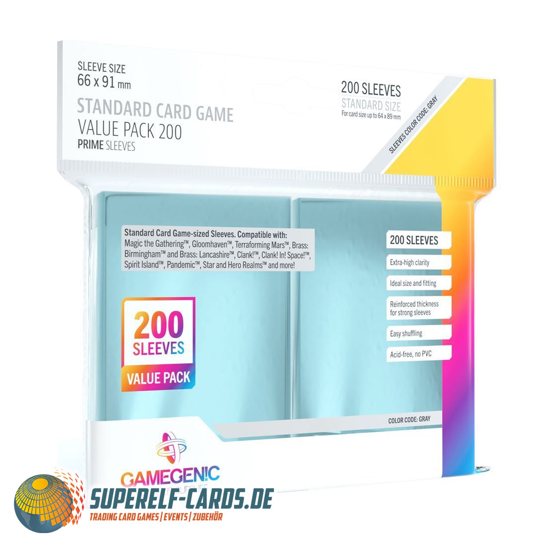 Gamegenic - Standard Card Game Sleeves Value Pack - Clear - 200 Stück