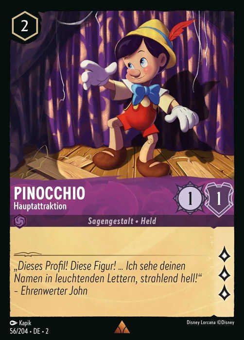 Lorcana Aufstieg der Flutgestalten 2-056 R Pinocchio Amethyst
